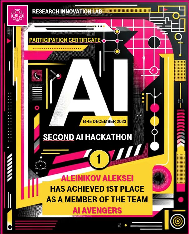 Certificate for 2. RIL AI Hackathon