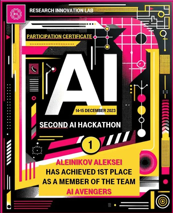 Certificate for 2. RIL AI Hackathon