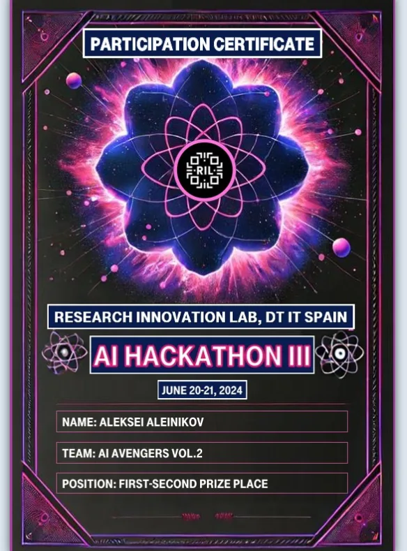 Certificate for 3. RIL AI Hackathon