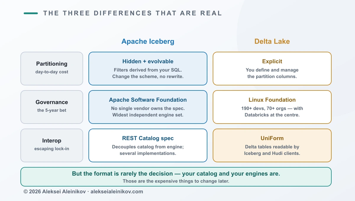 What Iceberg and Delta Lake really do differently: partitioning, governance and interoperability.