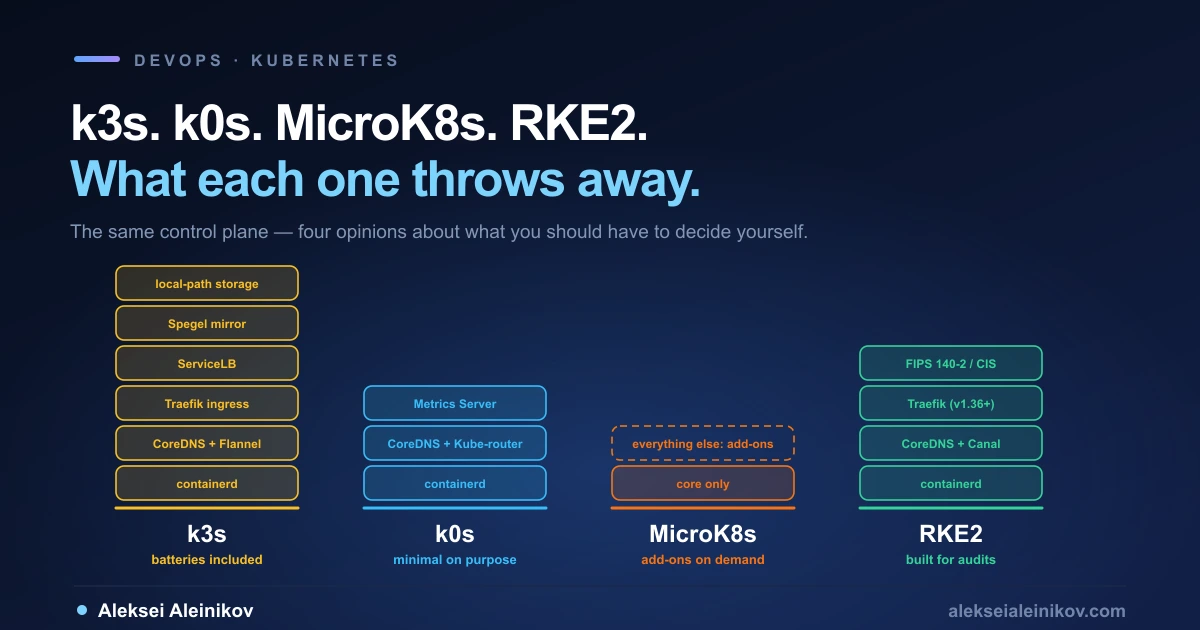 Titelbild: k3s vs k0s vs MicroK8s vs RKE2: Welches Kubernetes, wenn das volle nicht nötig ist