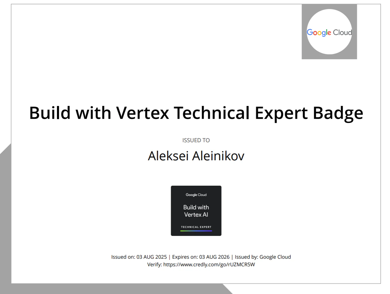 Certificate for Technical Expert: Build with Vertex