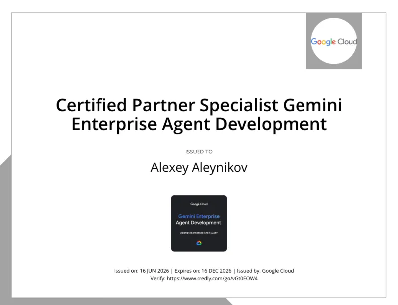 Certificate for Certified Partner Specialist: Gemini Enterprise Agents
