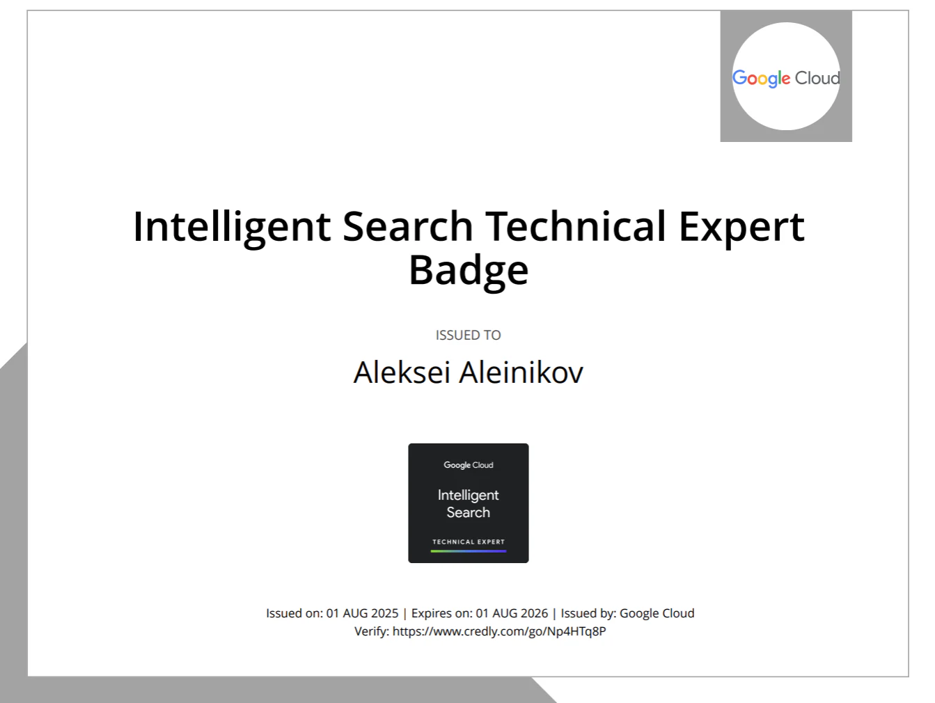 Certificate for Technical Expert: Intelligent Search